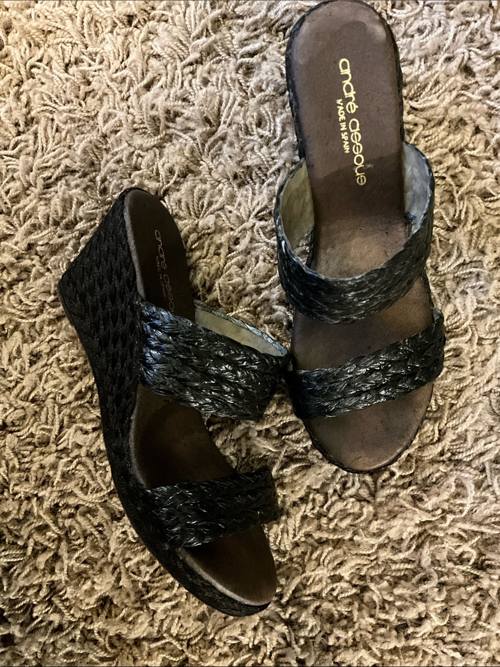 Andre Assous Black Braided Wedge Slide